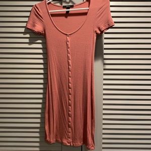 Dusty rose fitted midi dress w/ false buttons